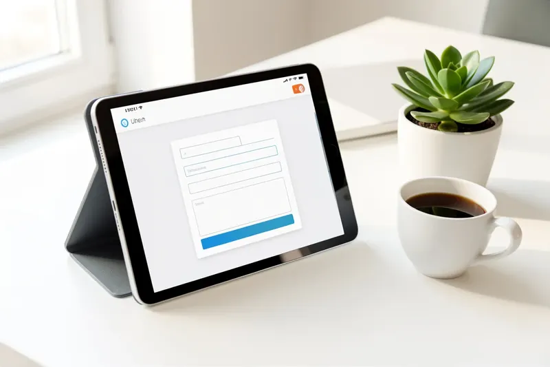 Tablet on table showing simulated user registration